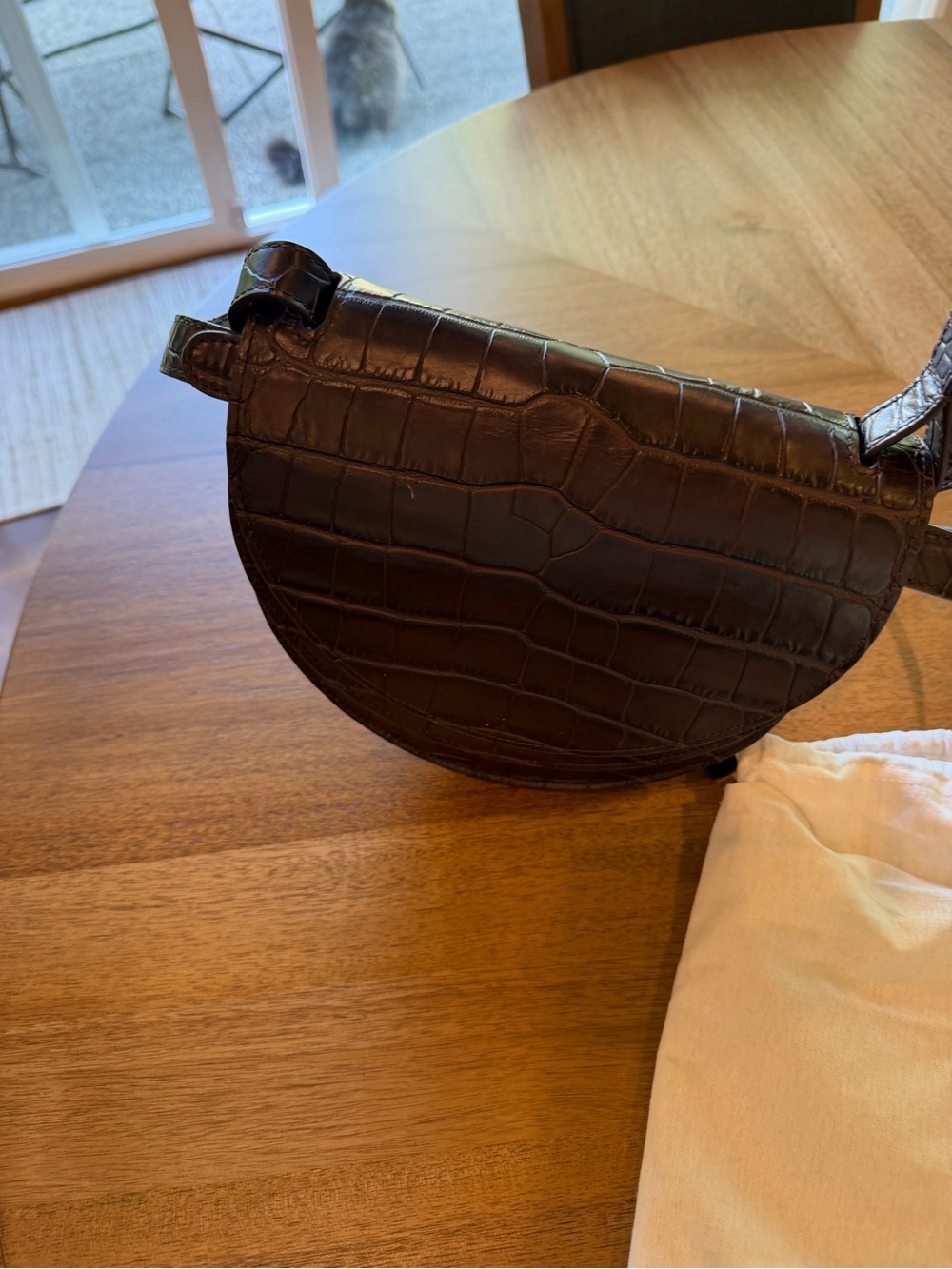 Cuyana Dark Brown Croc-Embossed Half-Moon Crossbody